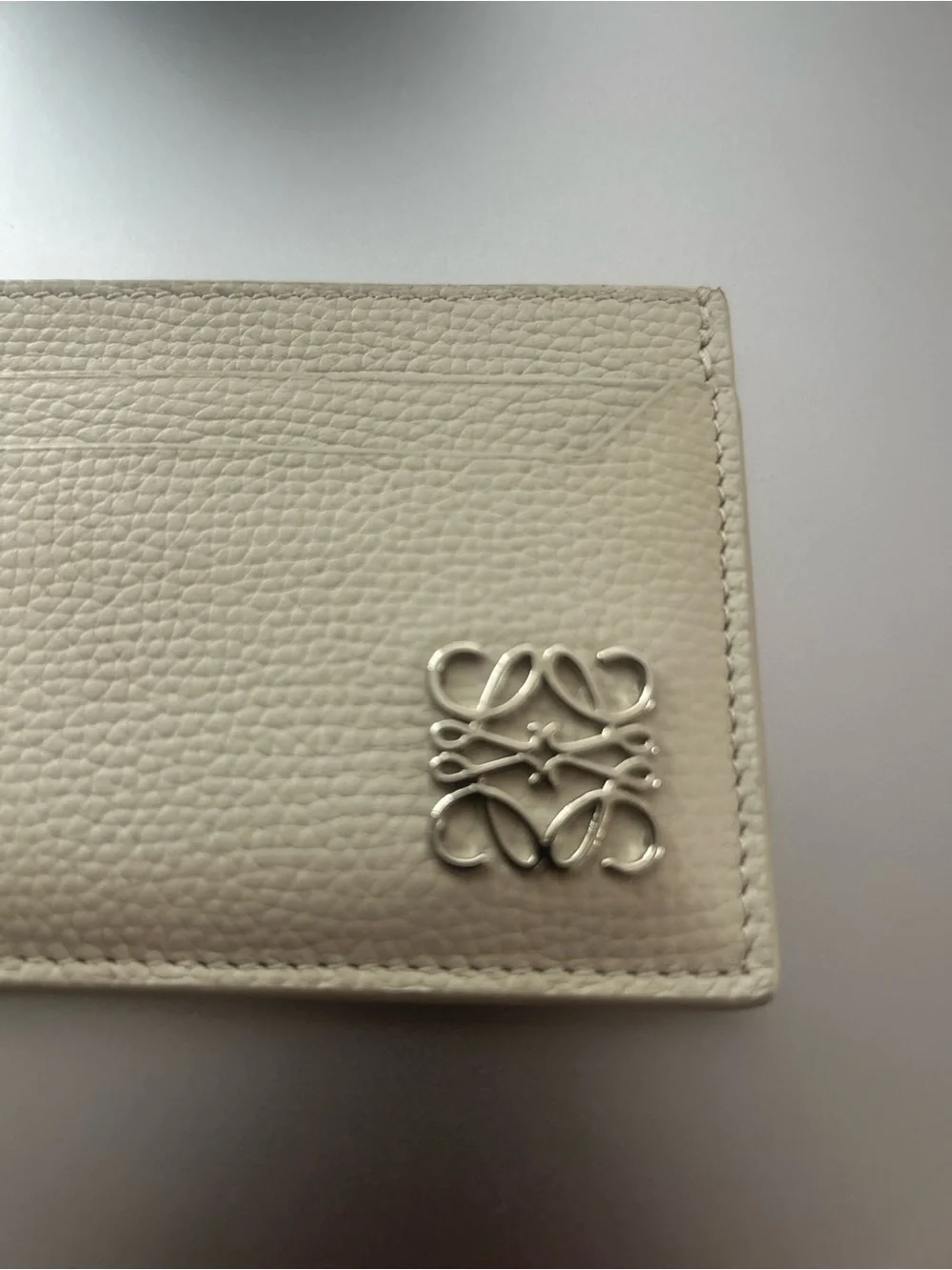 Loewe Cream Leather Cardholder with Silver Anagram